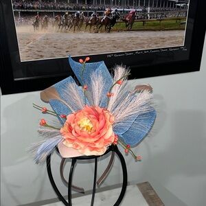 Custom Derby Peach and Blue Floral fascinator